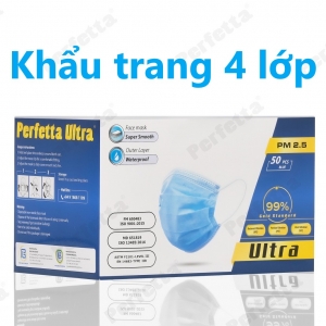 Khẩu trang y tế 4 lớp Perfetta Ultra Trắng/Xanh (50 Cái/Hộp)